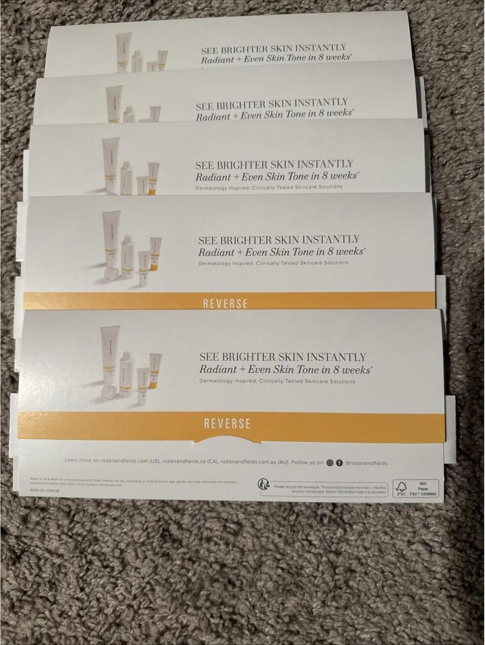 NEW! Lot Of 5 :  Rodan + Fields REVERSE Skincare 4 Step Regimen Sample Pack
